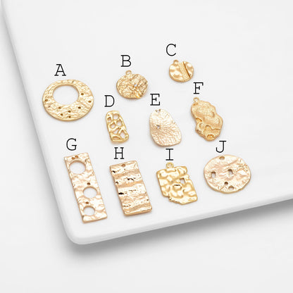10pcs Gold Hammered Geometric Charms, 18K Gold plated Brass Rustic Pendants (GB-2977)