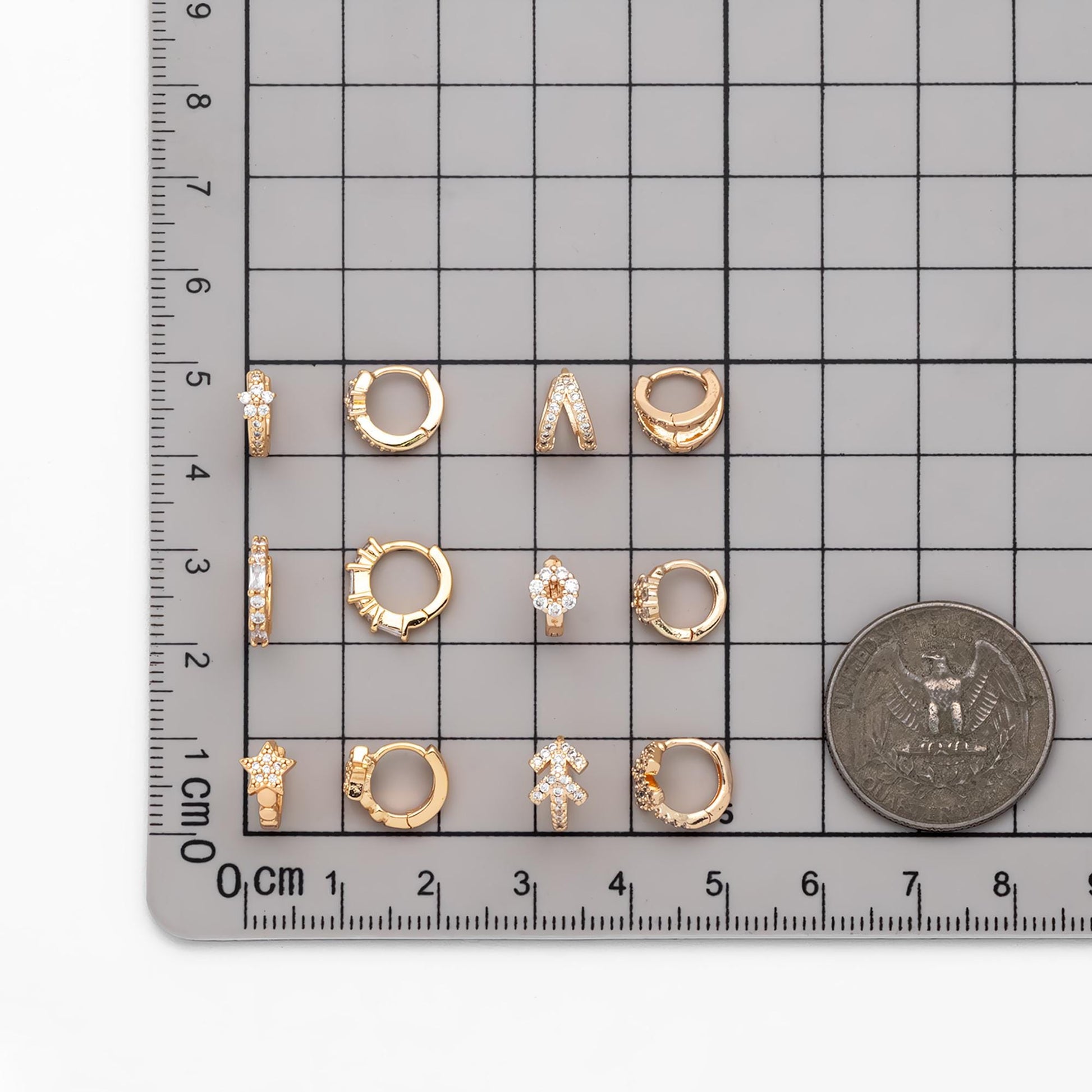 4pcs CZ Pave Tiny Hoop Earrings, Dainty Huggie Earrings, Minimalist Earring, Small Gold Hoops Earring (GB-3399)