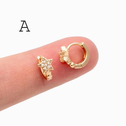 4pcs CZ Pave Tiny Hoop Earrings, Dainty Huggie Earrings, Minimalist Earring, Small Gold Hoops Earring (GB-3399)