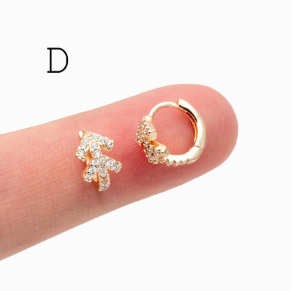 4pcs CZ Pave Tiny Hoop Earrings, Dainty Huggie Earrings, Minimalist Earring, Small Gold Hoops Earring (GB-3399)