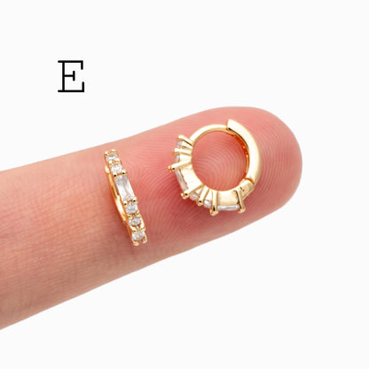 4pcs CZ Pave Tiny Hoop Earrings, Dainty Huggie Earrings, Minimalist Earring, Small Gold Hoops Earring (GB-3399)