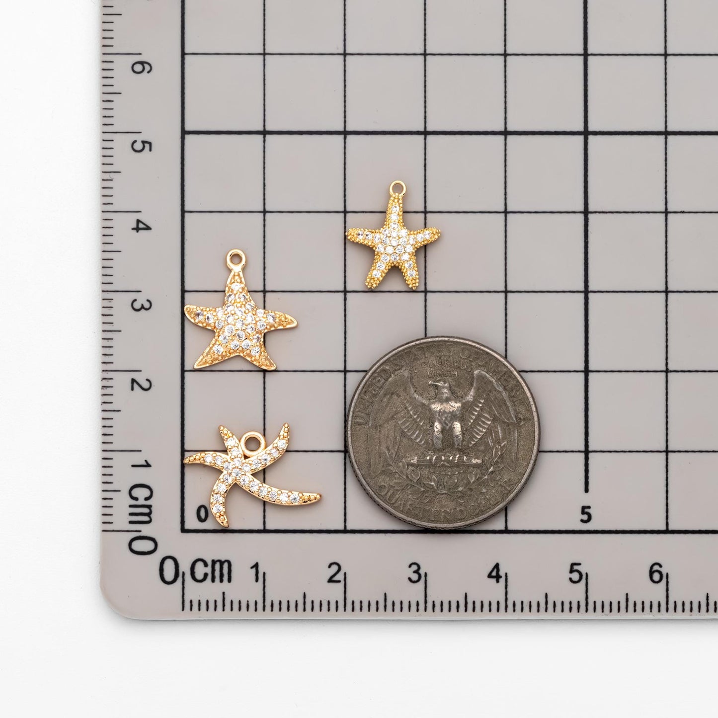 4pcs CZ Pave Gold Starfish Charms , Beach Style Mini Starfish Pendants (GB-722)
