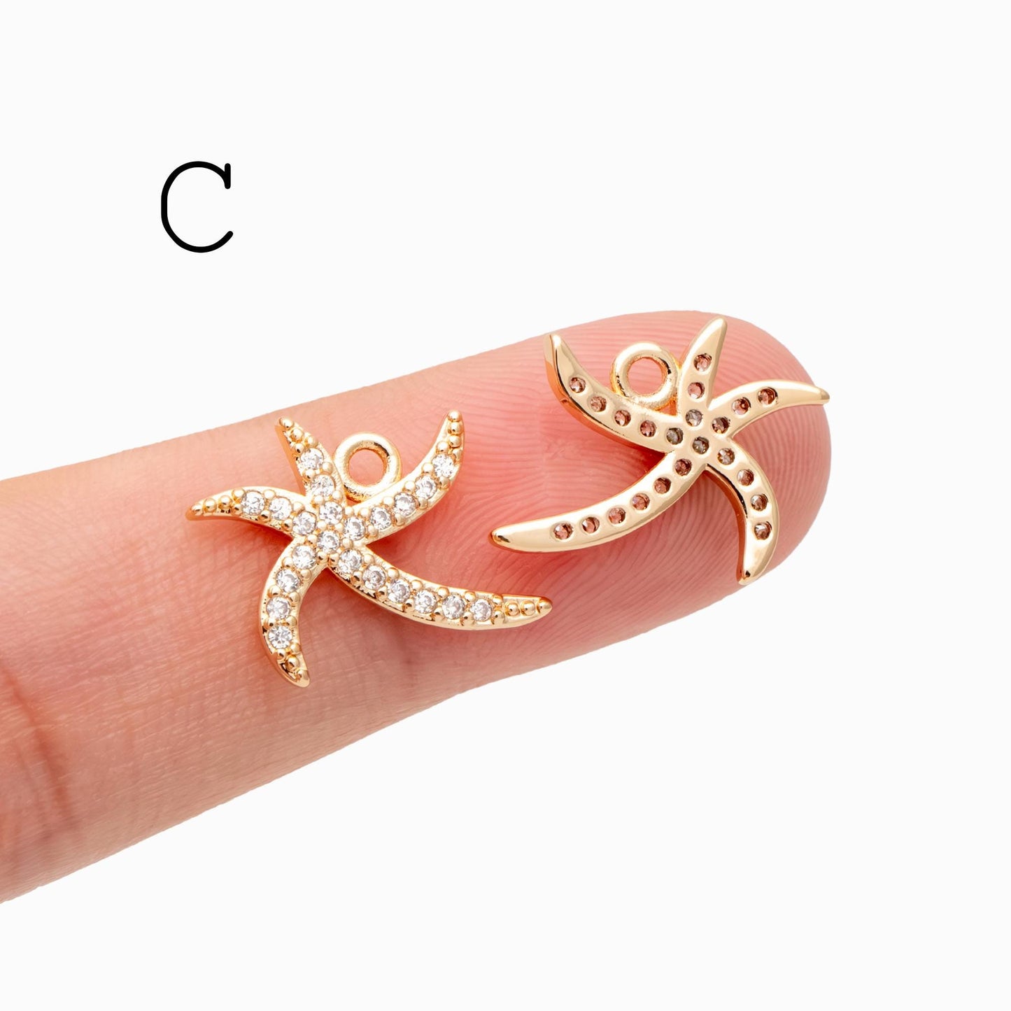 4pcs CZ Pave Gold Starfish Charms , Beach Style Mini Starfish Pendants (GB-722)