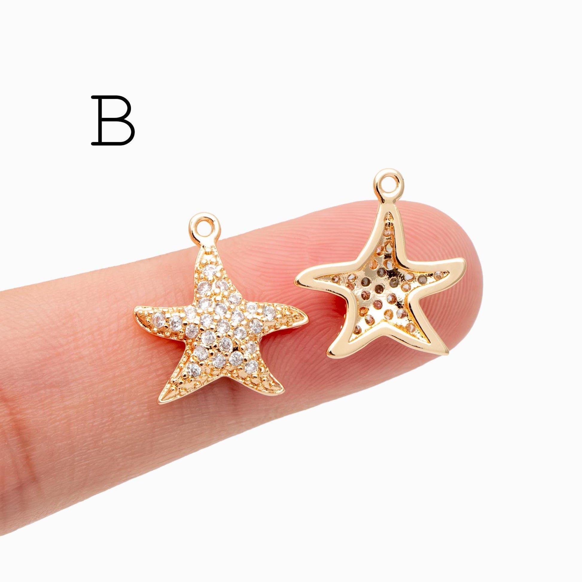 4pcs CZ Pave Gold Starfish Charms , Beach Style Mini Starfish Pendants (GB-722)