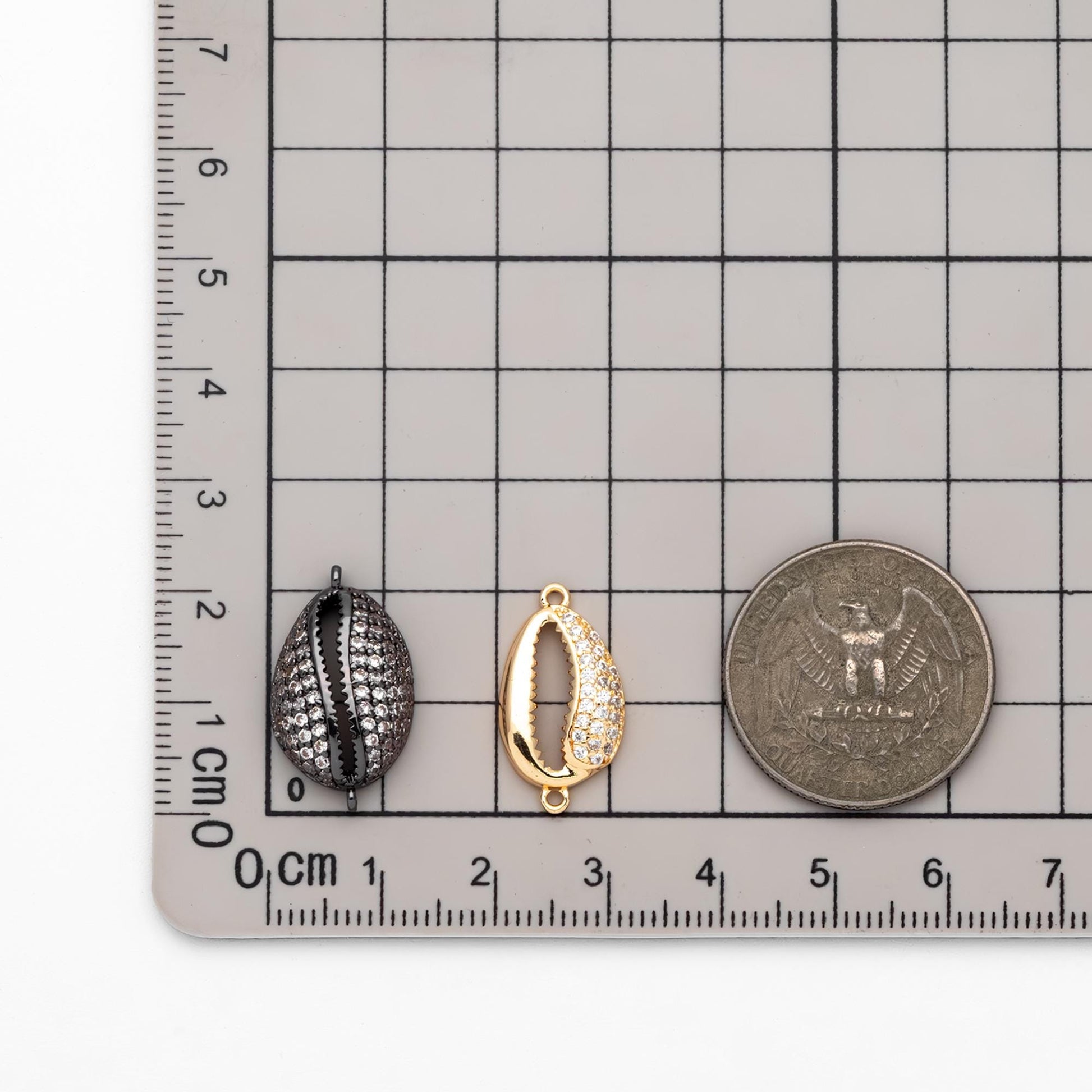 4pcs CZ Pave Shell Connector, Cowrie Shell Charm Pendant, Seashell Charms (GB-1583)