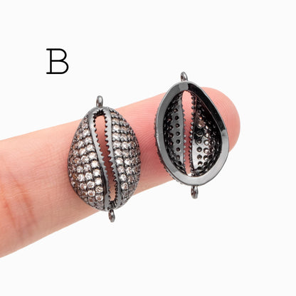 4pcs CZ Pave Shell Connector, Cowrie Shell Charm Pendant, Seashell Charms (GB-1583)