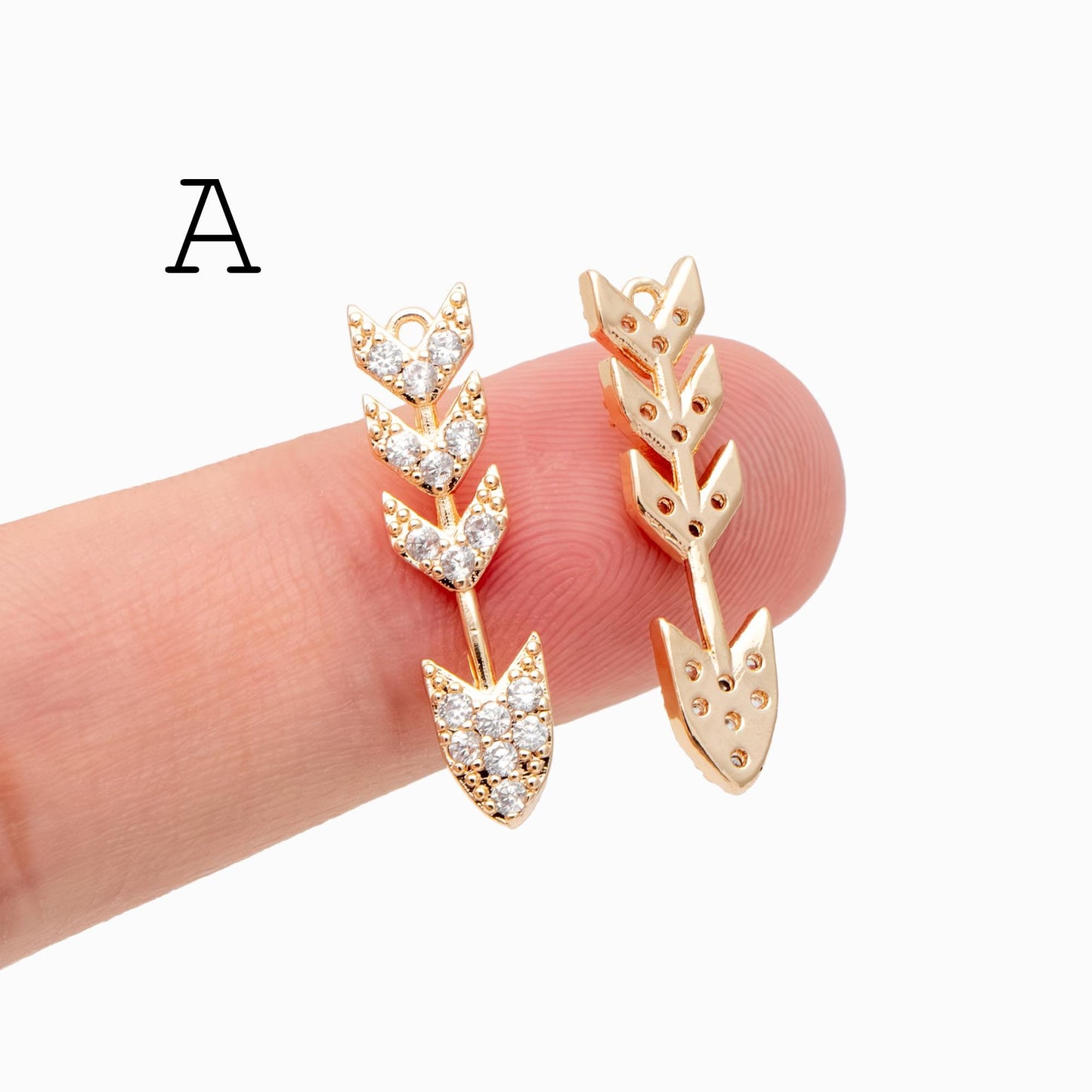 4pcs CZ pave Gold Arrow Charms, 18K Gold plated Brass, Dainty Arrow Pendant (GB-2466)
