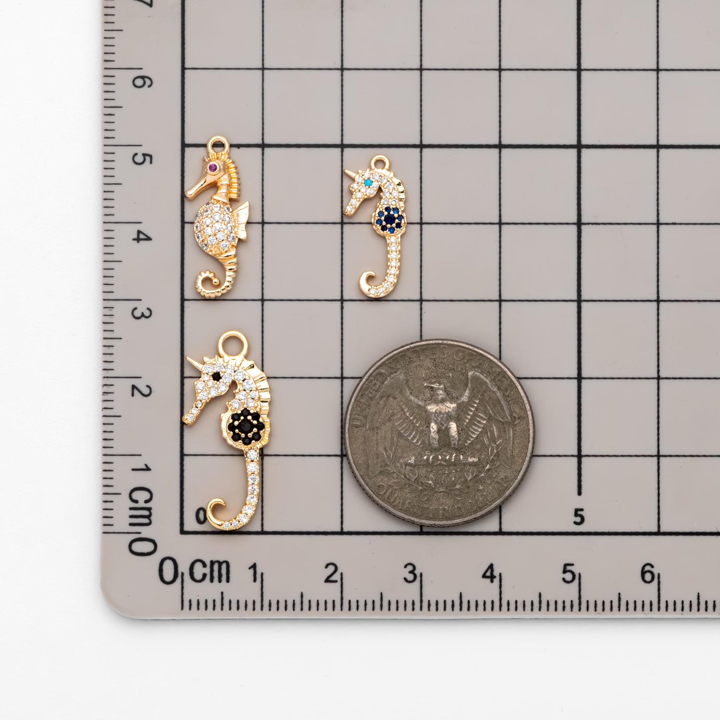 4pcs CZ Pave Seahorse Charm, Hippocampus Pendants for Necklace/ Earrings, DIY Supplies Wholesale (GB-2502)