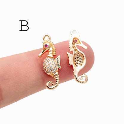 4pcs CZ Pave Seahorse Charm, Hippocampus Pendants for Necklace/ Earrings, DIY Supplies Wholesale (GB-2502)
