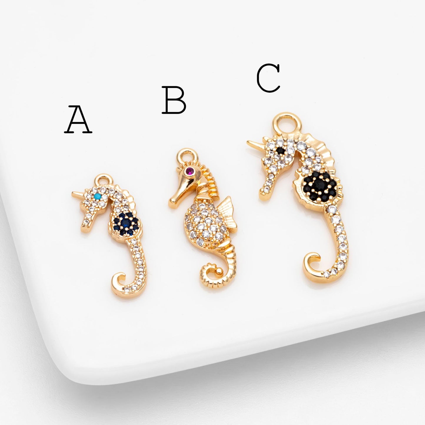 4pcs CZ Pave Seahorse Charm, Hippocampus Pendants for Necklace/ Earrings, DIY Supplies Wholesale (GB-2502)