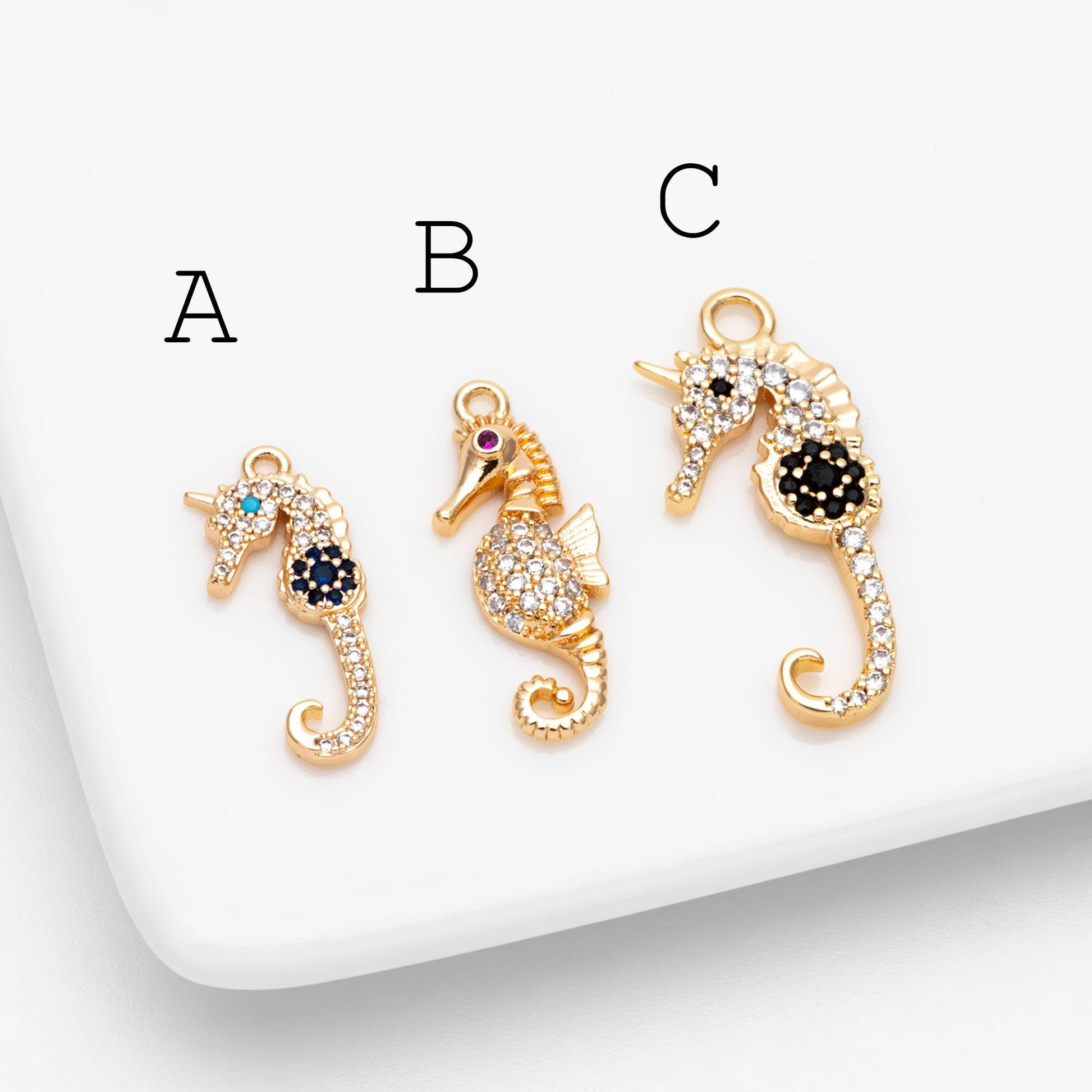 4pcs CZ Pave Seahorse Charm, Hippocampus Pendants for Necklace/ Earrings, DIY Supplies Wholesale (GB-2502)