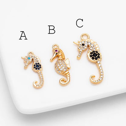 4pcs CZ Pave Seahorse Charm, Hippocampus Pendants for Necklace/ Earrings, DIY Supplies Wholesale (GB-2502)