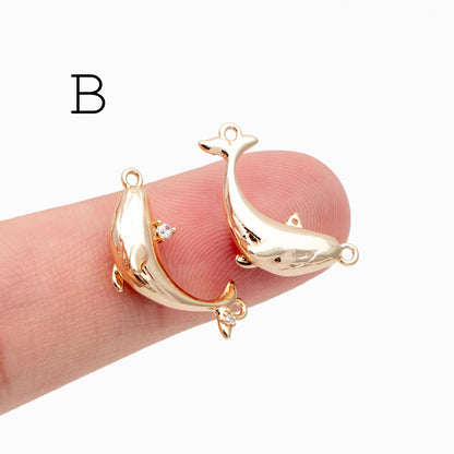 4pcs CZ Pave Gold Whale charm, 18K Real Gold plated Brass, 3D Whale Charm, Whale pendant (GB-2560)