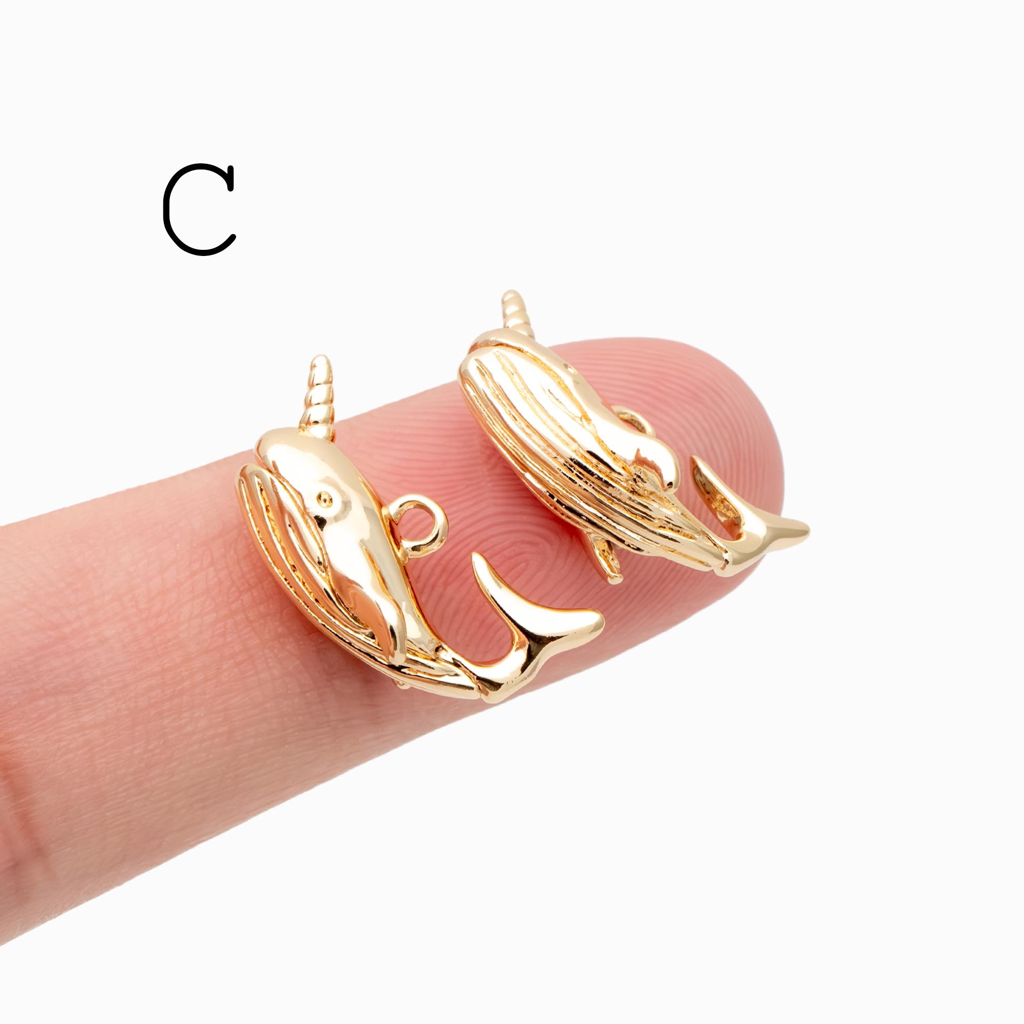 4pcs CZ Pave Gold Whale charm, 18K Real Gold plated Brass, 3D Whale Charm, Whale pendant (GB-2560)