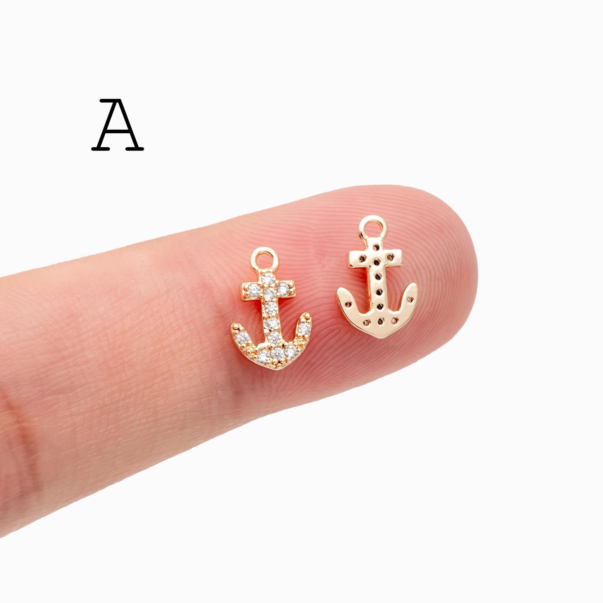 4pcs Gold Anchor Charms, Real Gold plated Brass, Dainty Nautical Earring Charms (GB-3746)