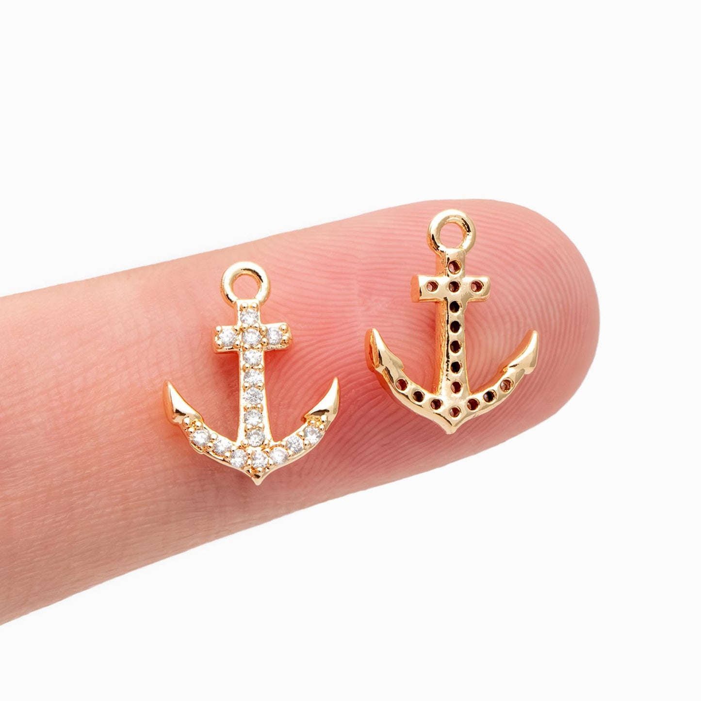 4pcs CZ Pave Gold Anchor Charms: Nautical Pendant Findings (GB-3746-C)