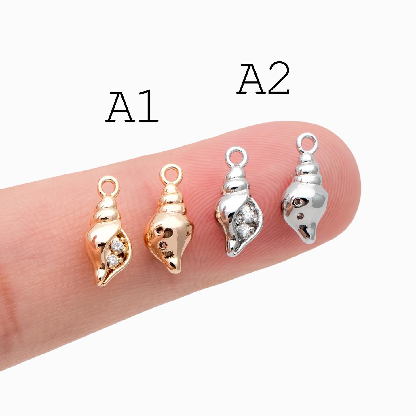 4pcs CZ Pave Gold/ Silver Tone Conch/ Jellyfish Charms, 18K Gold/ Rhodium plated Brass, Dainty Beach Jewelry (GB-4643)