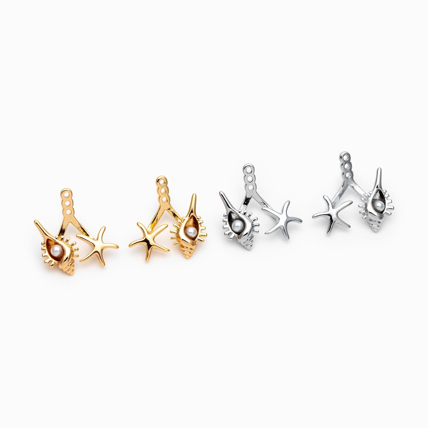 4pcs Gold/ Silver Tone Conch & Starfish Ear Charm with Faux Pearl (GB-4684)