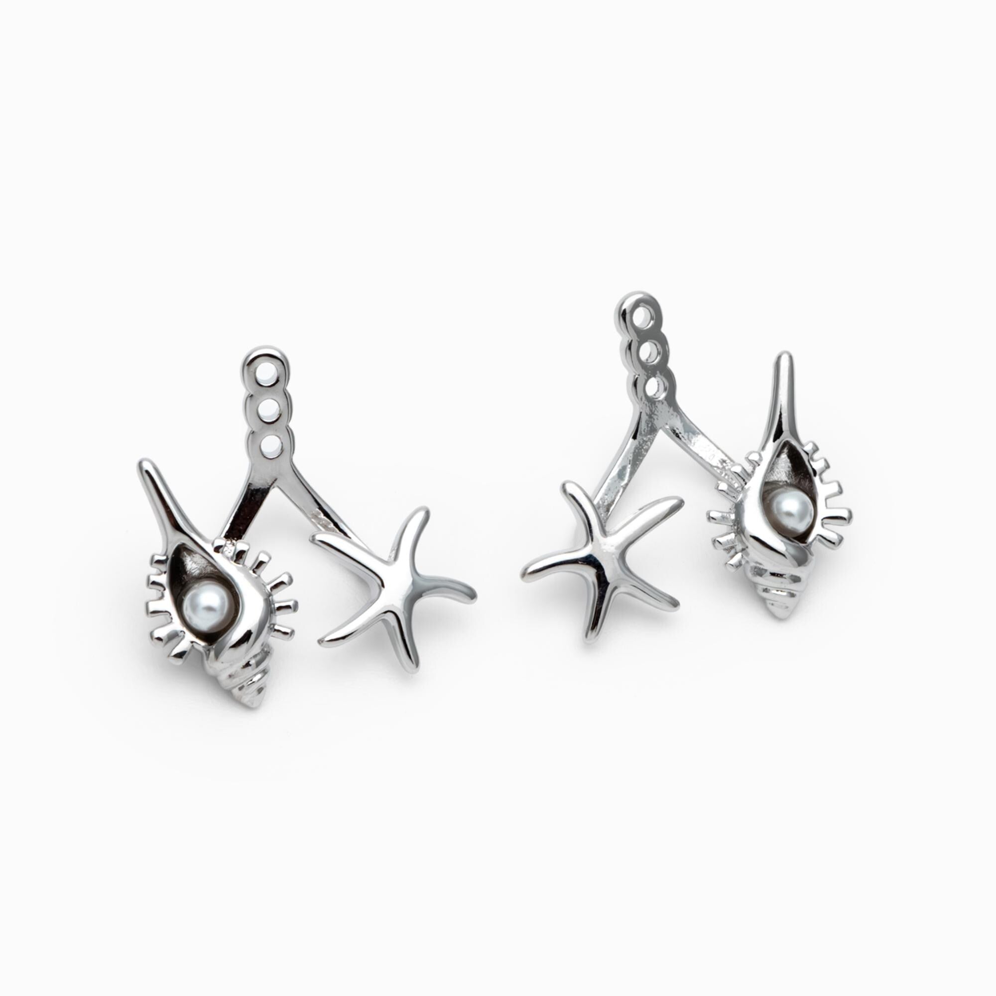 4pcs Gold/ Silver Tone Conch & Starfish Ear Charm with Faux Pearl (GB-4684)