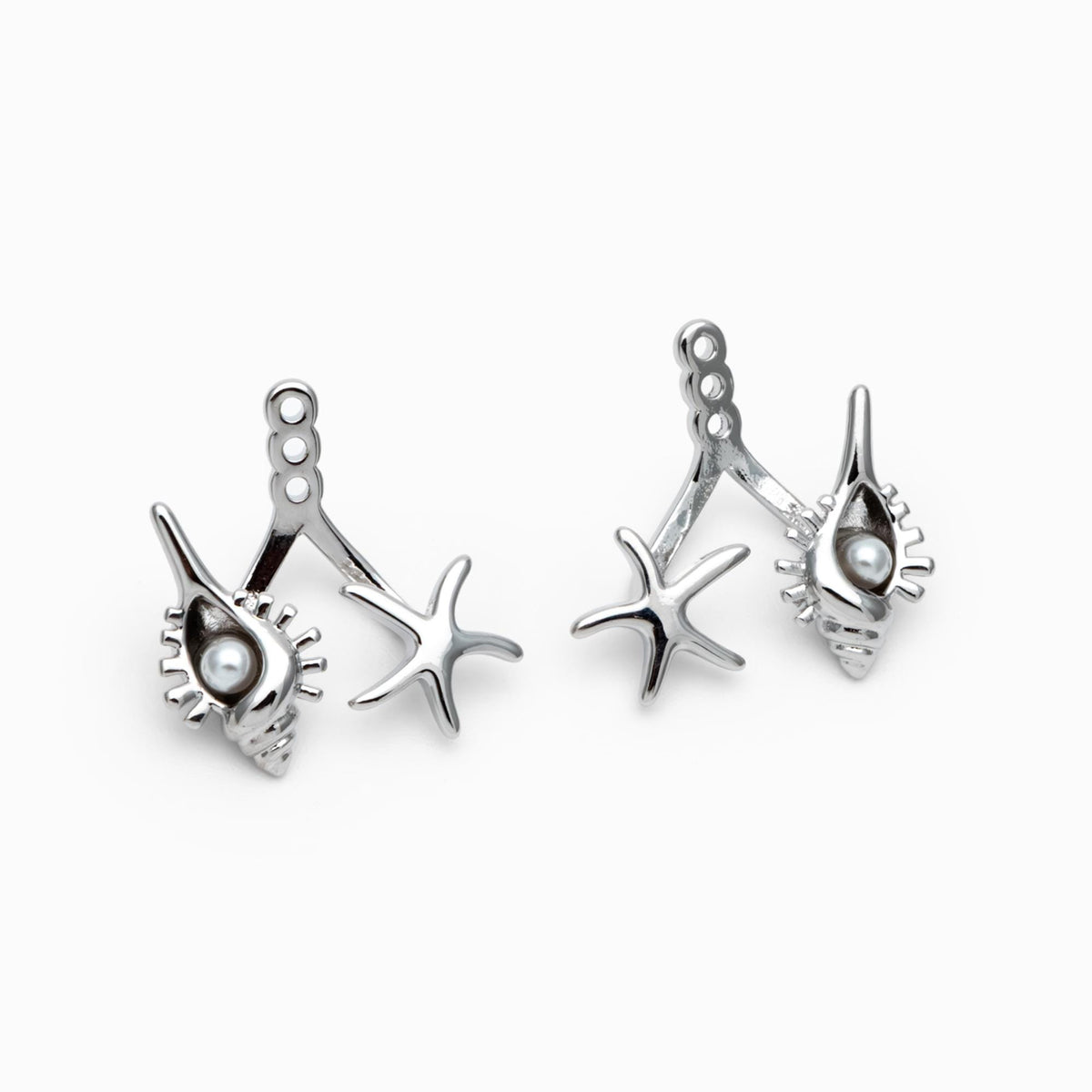 4pcs Gold/ Silver Tone Conch & Starfish Ear Charm with Faux Pearl (GB-4684)