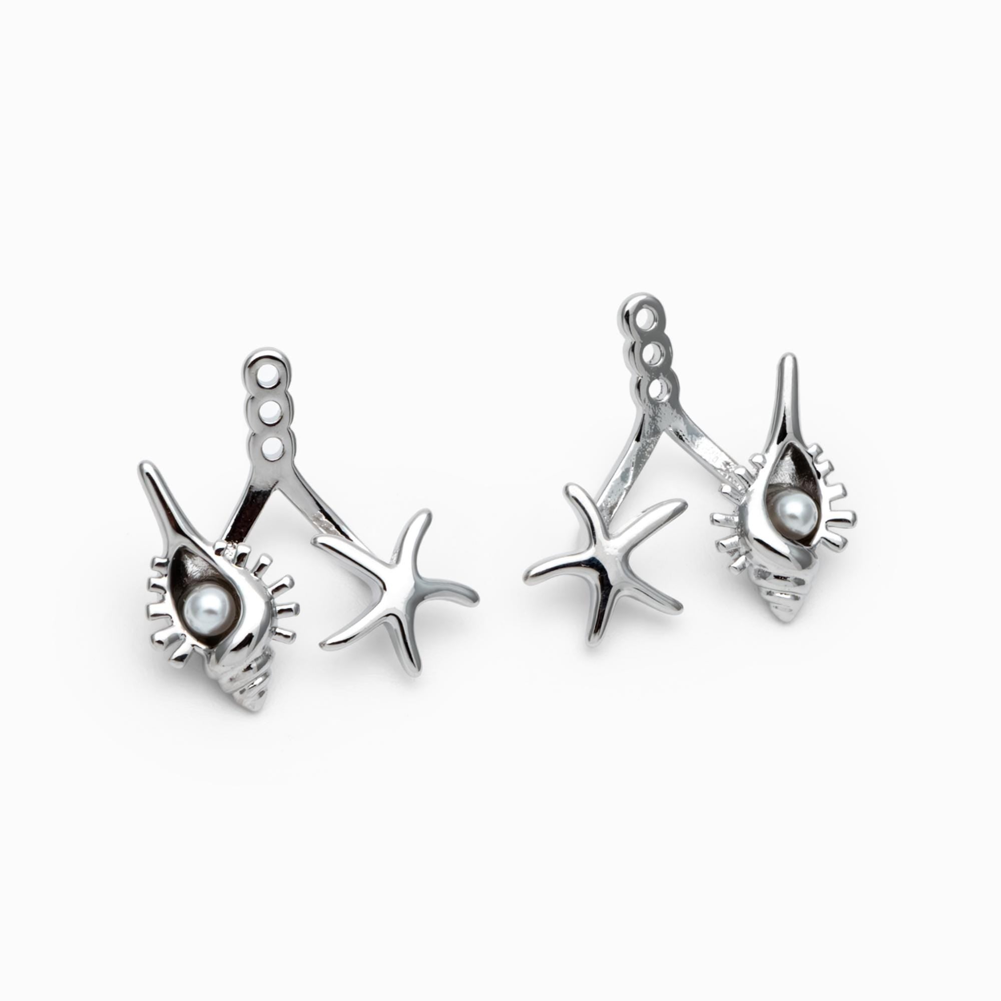 4pcs Gold/ Silver Tone Conch & Starfish Ear Charm with Faux Pearl (GB-4684)