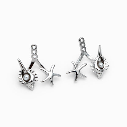4pcs Gold/ Silver Tone Conch & Starfish Ear Charm with Faux Pearl (GB-4684)
