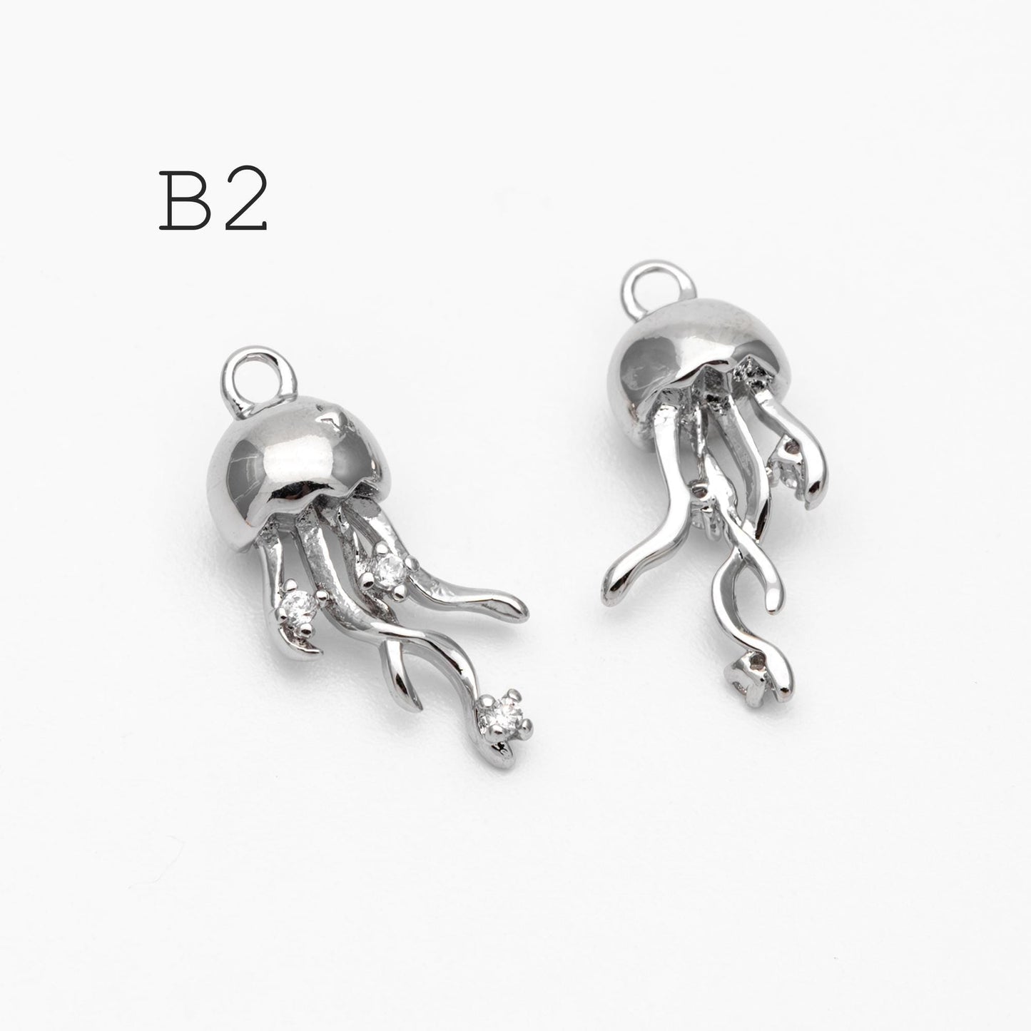 4pcs CZ Pave Gold/ Silver Tone Conch/ Jellyfish Charms, 18K Gold/ Rhodium plated Brass, Dainty Beach Jewelry (GB-4643)
