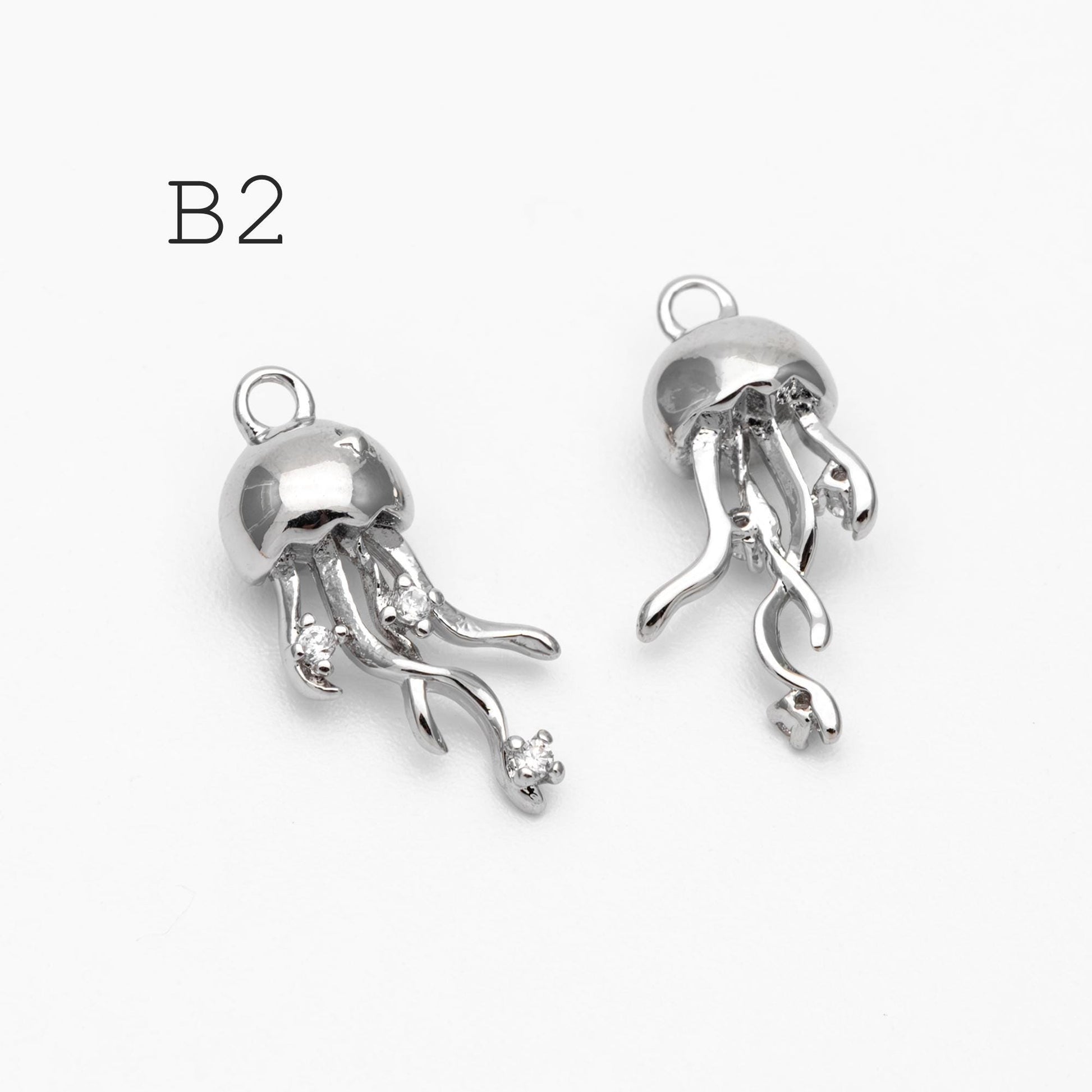 4pcs CZ Pave Gold/ Silver Tone Conch/ Jellyfish Charms, 18K Gold/ Rhodium plated Brass, Dainty Beach Jewelry (GB-4643)