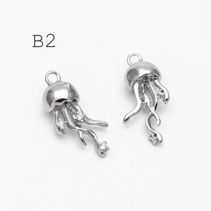 4pcs CZ Pave Gold/ Silver Tone Conch/ Jellyfish Charms, 18K Gold/ Rhodium plated Brass, Dainty Beach Jewelry (GB-4643)