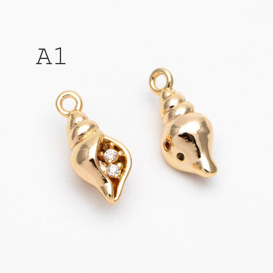 4pcs CZ Pave Gold/ Silver Tone Conch/ Jellyfish Charms, 18K Gold/ Rhodium plated Brass, Dainty Beach Jewelry (GB-4643)