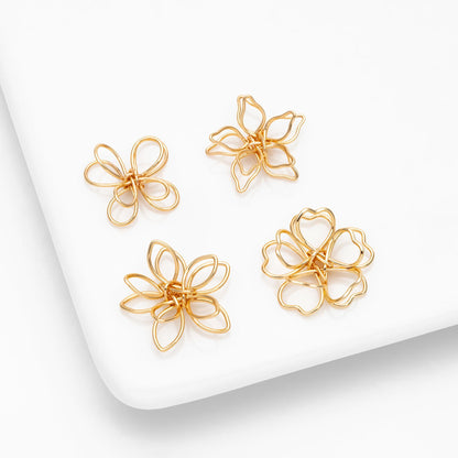 10pcs Gold/ Silver Tone Iron Wire Flowers, Gold/ Rhodium plated Iron, Hand-Wired Floral Charm Pendant Connectors (GB-720)