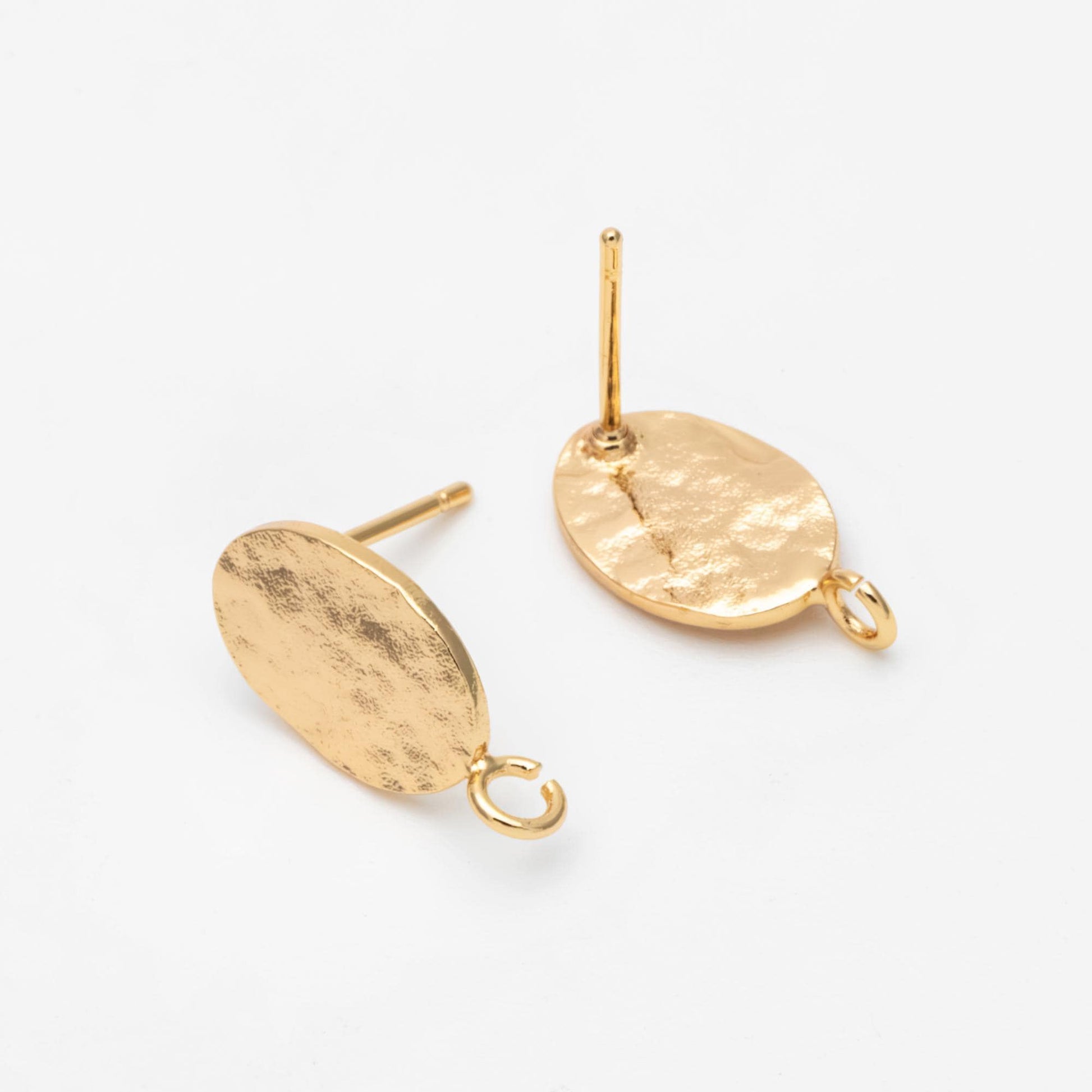 10pcs Gold/ Silver Hammered Oval Disc Earring, 16x9mm, Geometric Stud Earring Components (GB-2834)