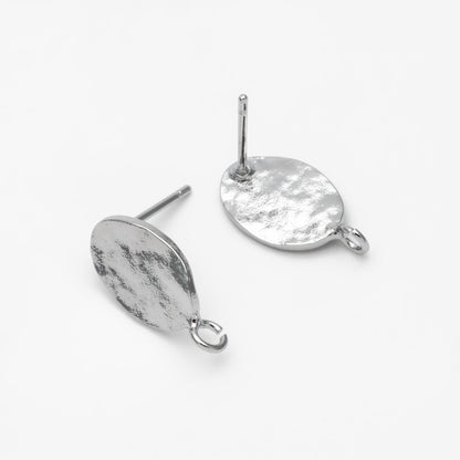 10pcs Gold/ Silver Hammered Oval Disc Earring, 16x9mm, Geometric Stud Earring Components (GB-2834)
