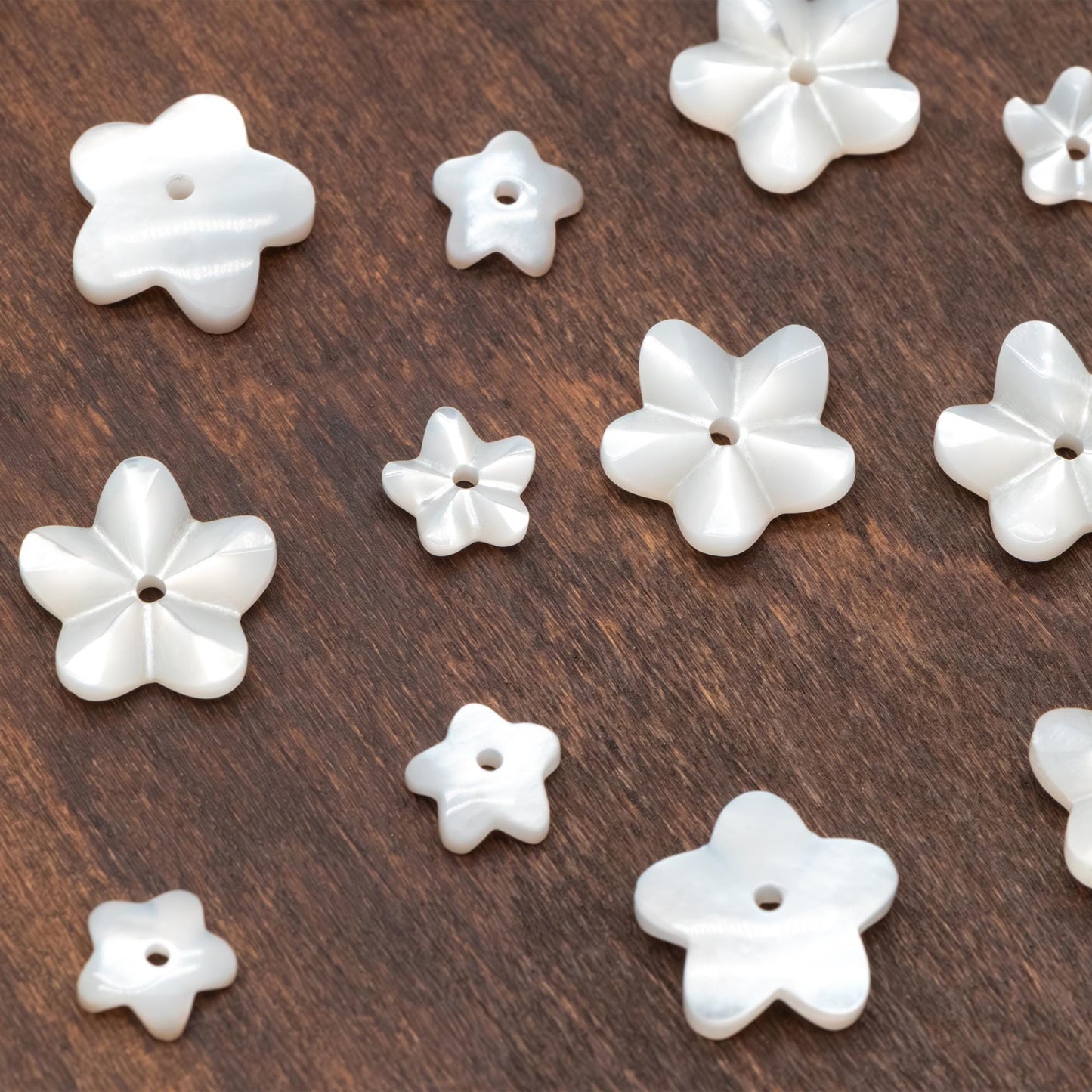 10pcs White Mother of Pearl Carved 3D Flowers 6/ 10mm, Center Drilled Shell Beads (#V1296)