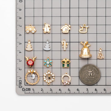 4pcs CZ Pave Christmas Charms: 18K Gold Plated Brass, DIY Jewelry Making, (GB-713)