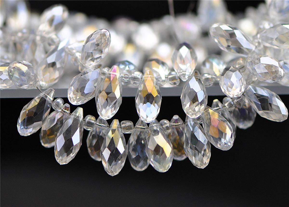 95 beads- Sparkly Crystal Teardrop Beads: Faceted Glass Drops for Jewelry Making 17x8mm, (HS-16)