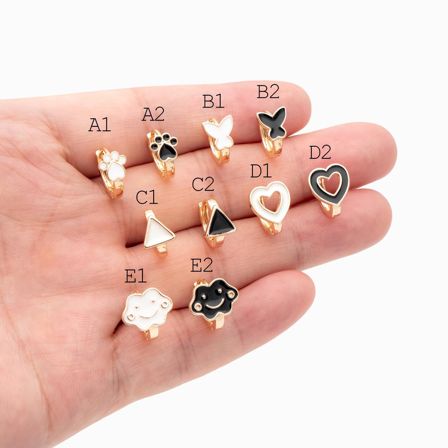 4pcs Gold Enamel Hoop Earrings, 18K Gold plated Brass, Minimalist Huggie Earrings (GB-3839)