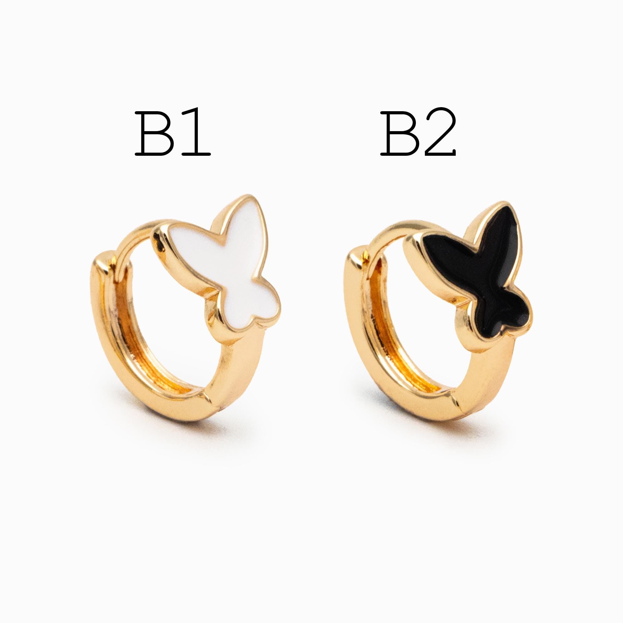 4pcs Gold Enamel Hoop Earrings, 18K Gold plated Brass, Minimalist Huggie Earrings (GB-3839)