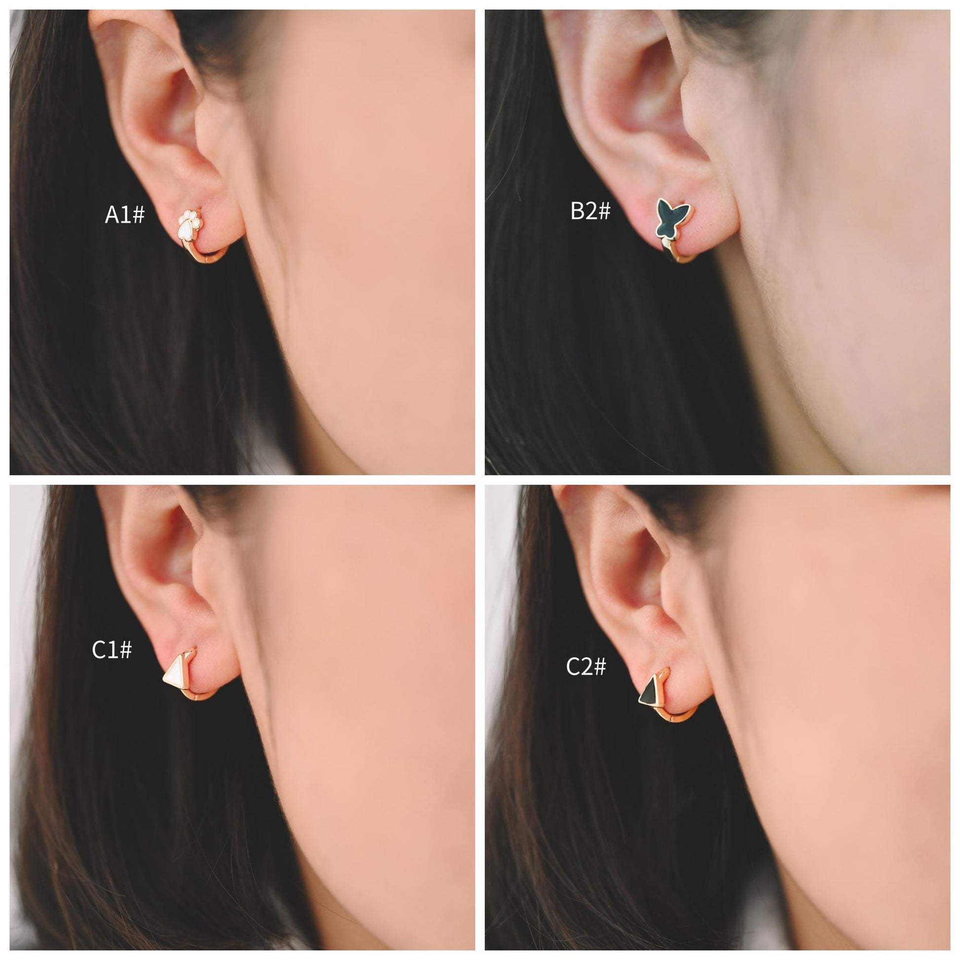 4pcs Gold Enamel Hoop Earrings, 18K Gold plated Brass, Minimalist Huggie Earrings (GB-3839)