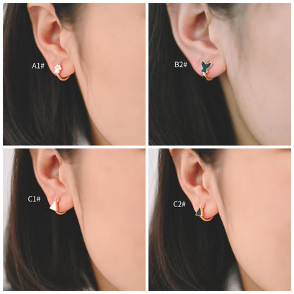 4pcs Gold Enamel Hoop Earrings, 18K Gold plated Brass, Minimalist Huggie Earrings (GB-3839)