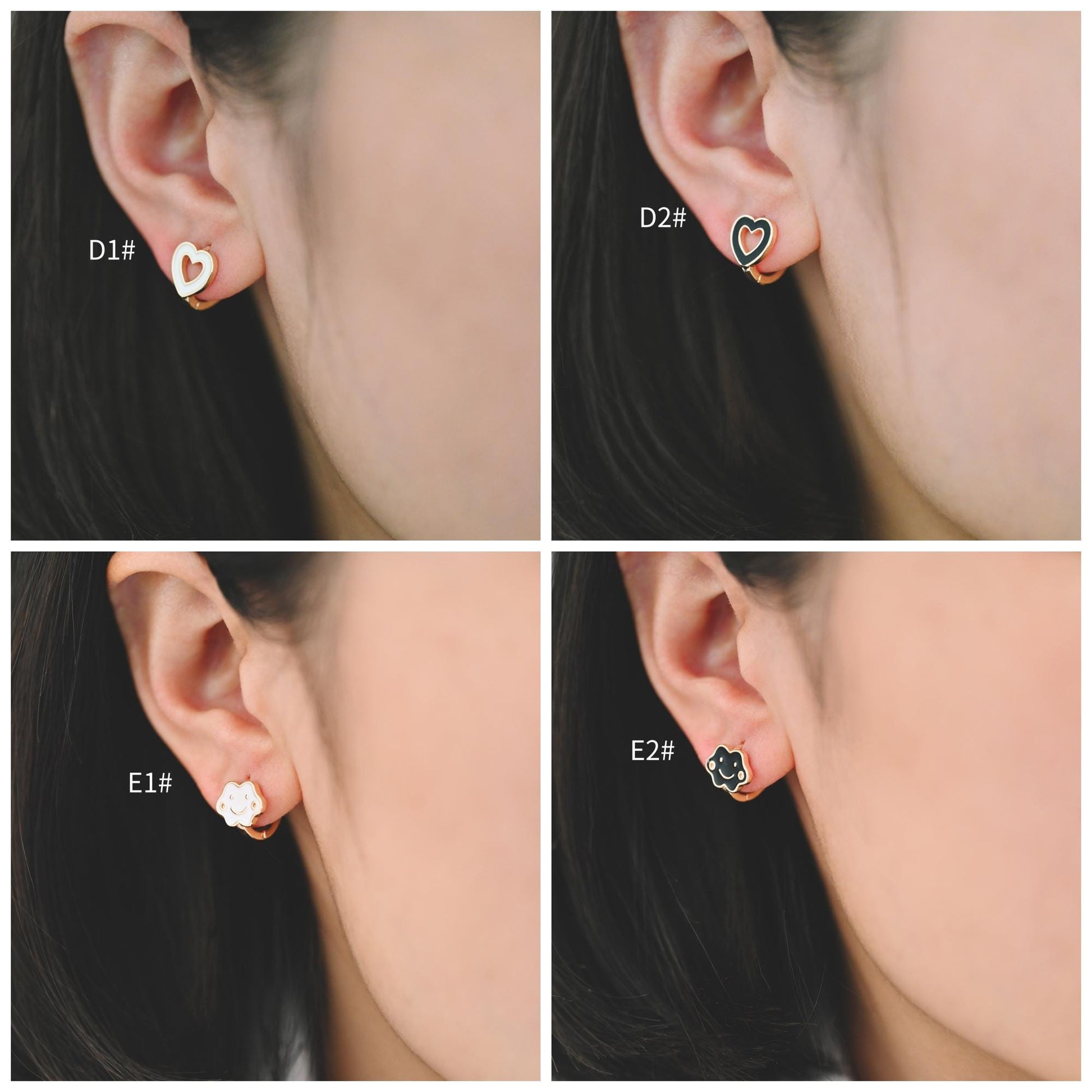 4pcs Gold Enamel Hoop Earrings, 18K Gold plated Brass, Minimalist Huggie Earrings (GB-3839)