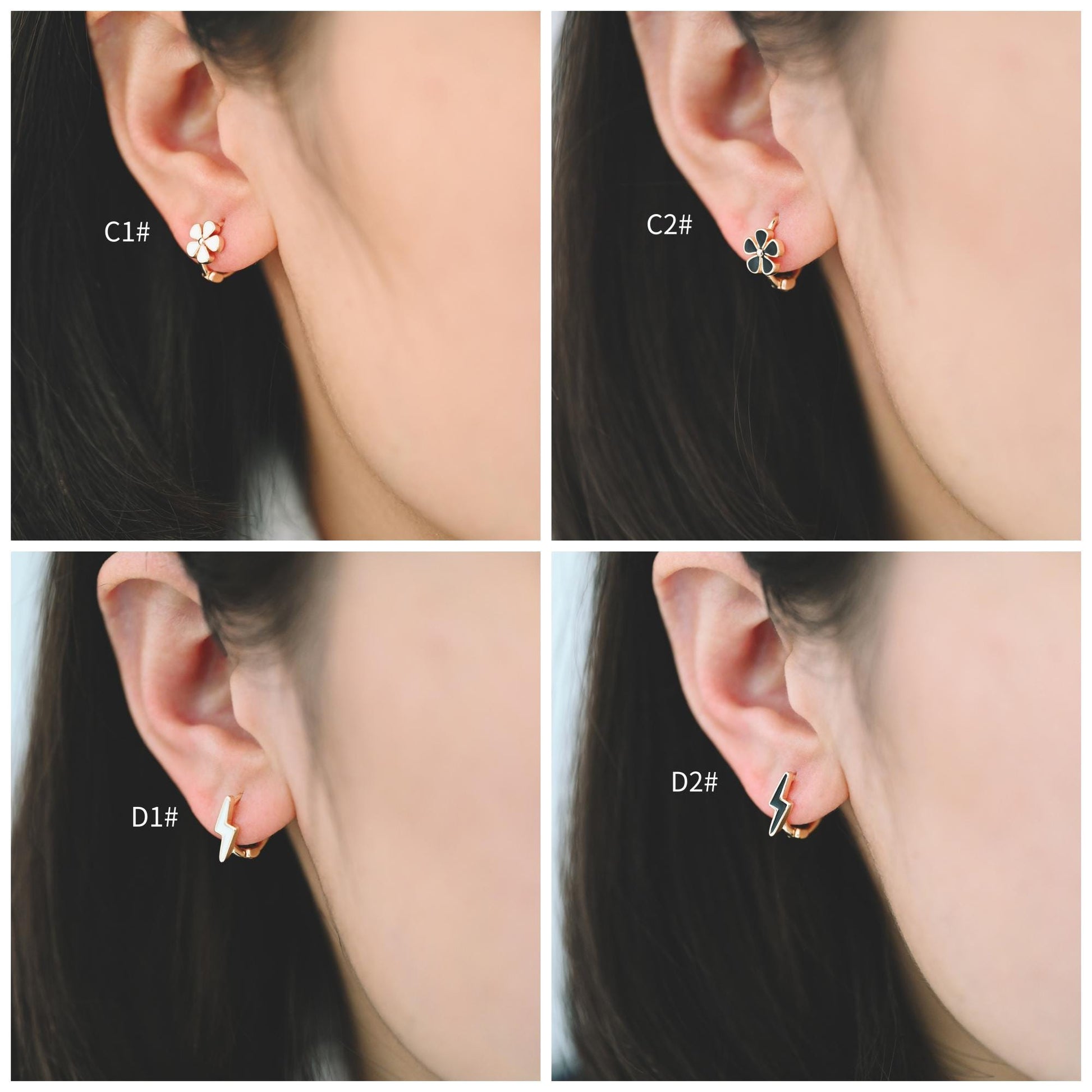 4pcs Gold Enamel Hoop Earrings, 18K Gold plated Brass, Minimalist Huggie Earrings (GB-3843)