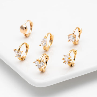 4pcs CZ Pave Hoop Earrings, Dainty Huggie Earrings, Minimalist Earring, Small Gold Hoops Earring (GB-3467)