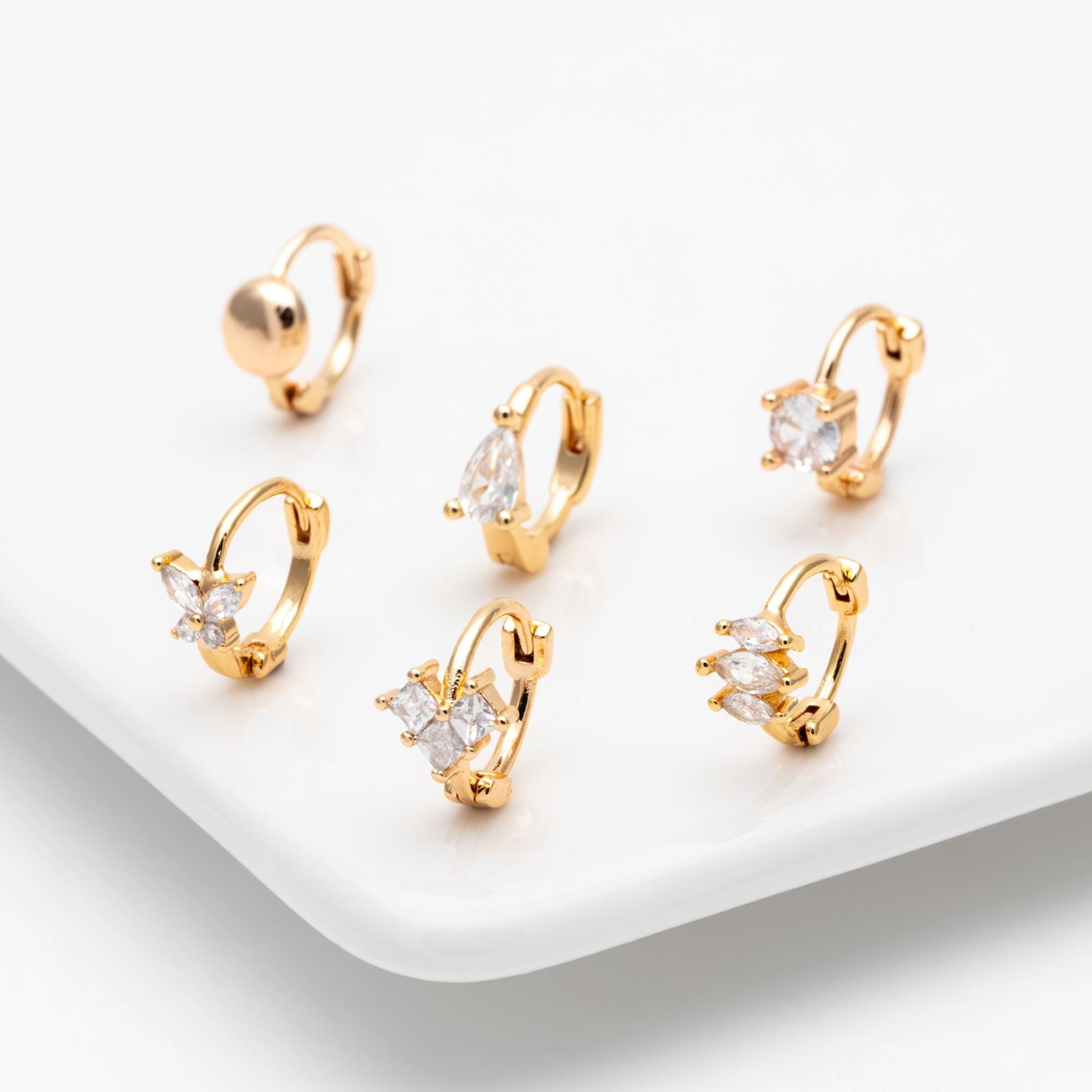 4pcs CZ Pave Hoop Earrings, Dainty Huggie Earrings, Minimalist Earring, Small Gold Hoops Earring (GB-3467)