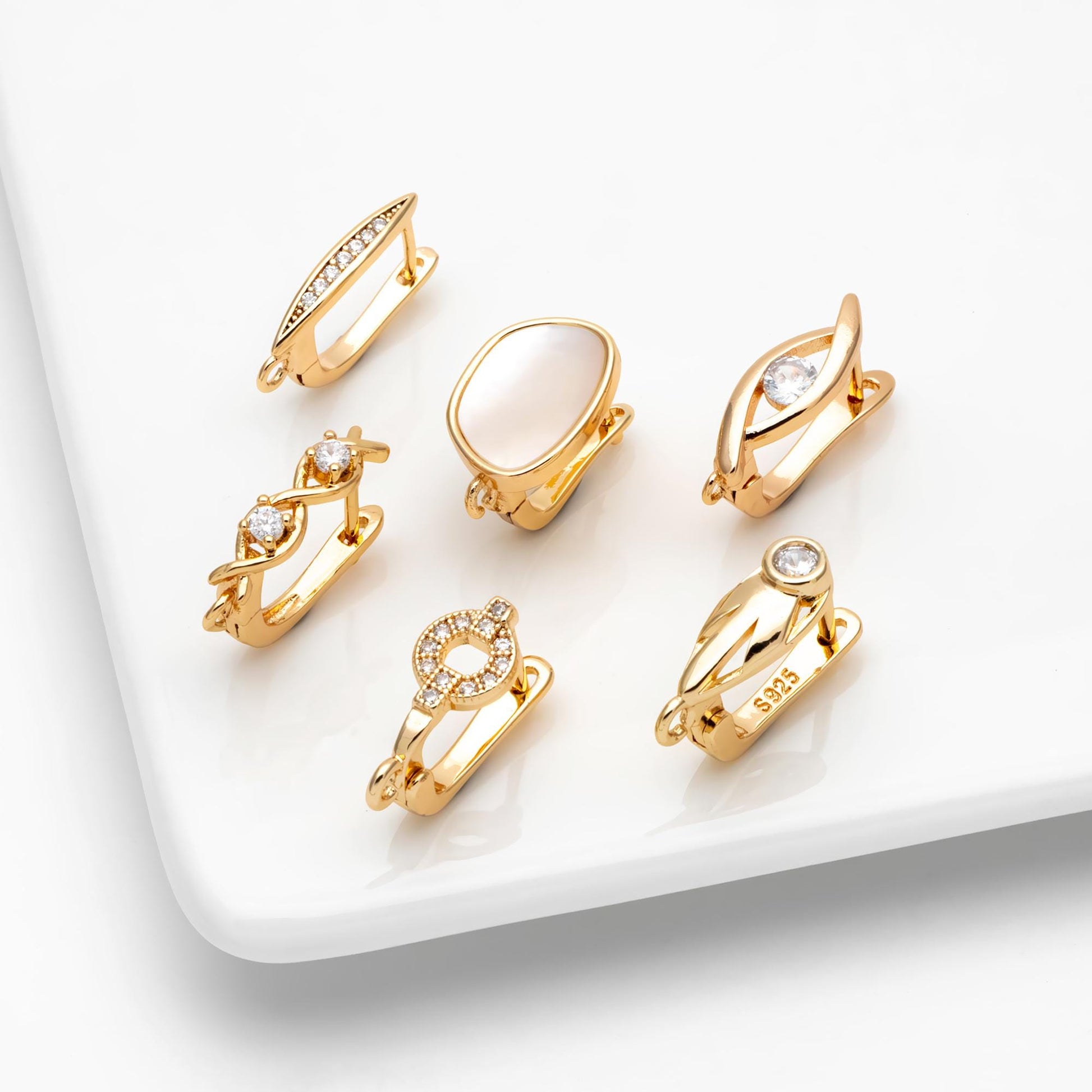 4pcs Gold Click-in Style Stud Earring, Leverback Earring with Loop, Earring Finding Wholesale (GB-3904)