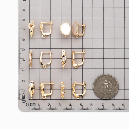 4pcs Gold Click-in Style Stud Earring, Leverback Earring with Loop, Earring Finding Wholesale (GB-3904)