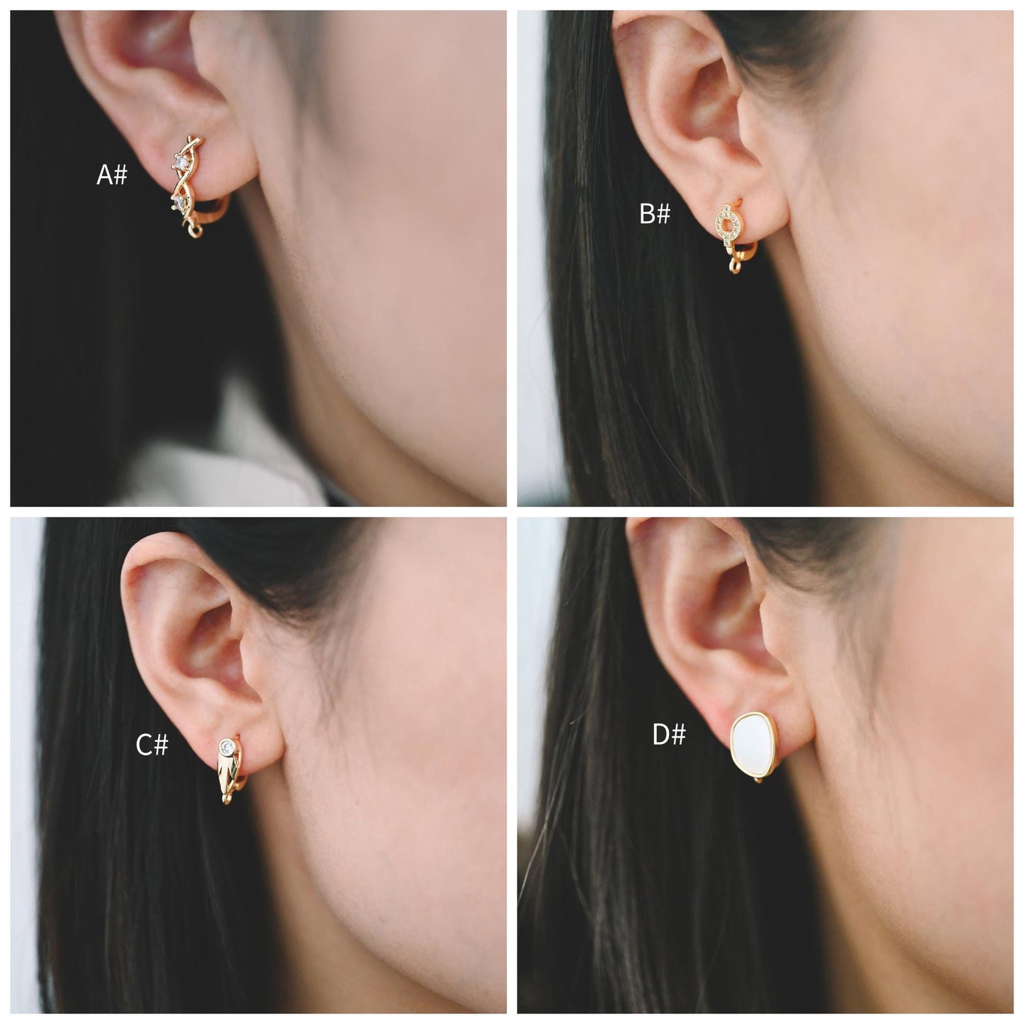 4pcs Gold Click-in Style Stud Earring, Leverback Earring with Loop, Earring Finding Wholesale (GB-3904)