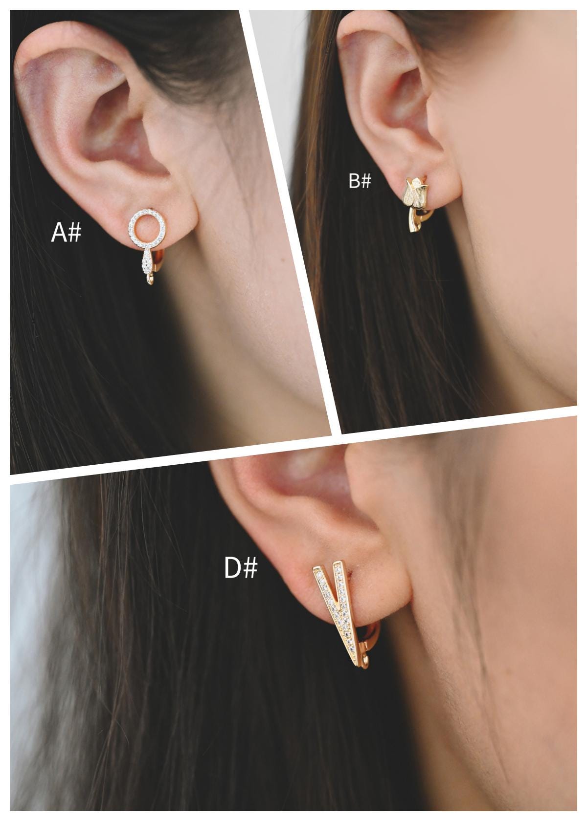 4pcs CZ Pave Gold Click-in Style Leverback Earring, Gold Plated Brass Earring Findings (GB-3002)