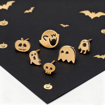 10pcs Gold Halloween Earrings , Gold Plated Brass Ghost Stud Earrings (GB-3312)