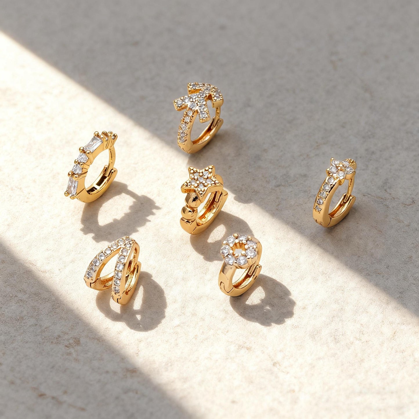 4pcs CZ Pave Tiny Hoop Earrings, Dainty Huggie Earrings, Minimalist Earring, Small Gold Hoops Earring (GB-3399)